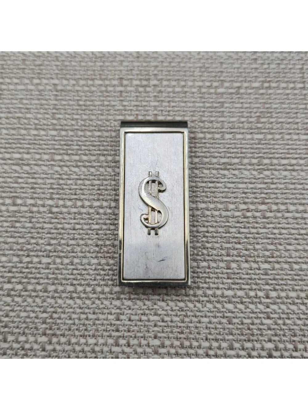 Vintage Two Tone Brushed Silver & Gold Dollar Sign Minimalist Men's Money Clip B